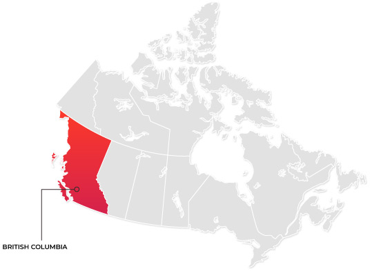 Mapa de Canadá resaltando British Columbia