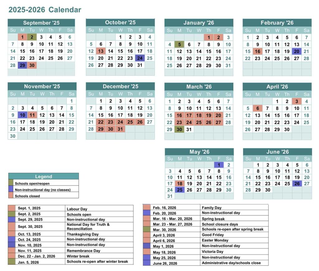 Calendario escolar Canadá