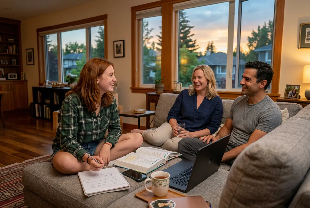 Valores fundamentales en la vida escolar de Canadá negociando límites en familia canadiense